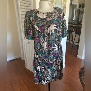 Tropical Print rayon Dress with Short Sleeves, and cute tie front